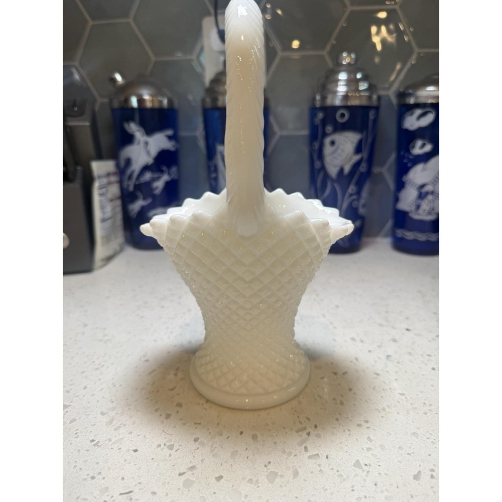 Westmoreland English Hobnail 9" Basket Mid Century Depression Milk Glass